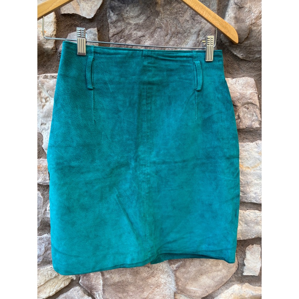 Vintage Express Suede Pencil Skirt Green Size Small 90s